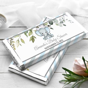 EDITABLE Elephant Chocolate Bar Wrapper Blue Elephant Baby Shower Candy Bar Wrapper Boy Elephant Candy Bar Wrapper 0102