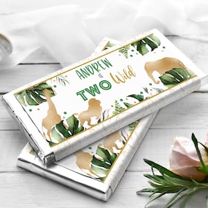 EDITABLE Safari Animals Involucro per barretta di cioccolato Animali da festa Involucro con due barrette di caramelle selvatiche Safari Wild Animals Involucro per barretta di cioccolato 0101