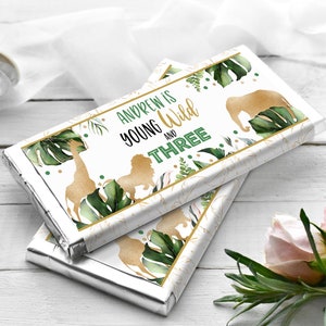 EDITABLE Safari Animals Chocolate Bar Wrapper Party Animals Young Wild and Three Candy Bar Wrapper Wild Animals Candy Bar Wrapper 0101