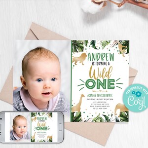 EDITABLE Wild One Birthday Invitation, Safari Party Invitation, Jungle WILD One Animal invitations, Gold Jungle Birthday Invitation, 0101