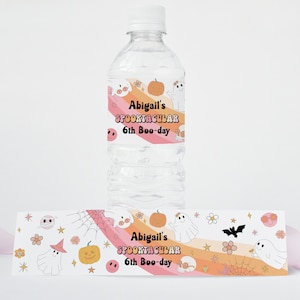 EDITABLE Spooky Halloween Ghost Birthday Bottle Label Retro Groovy Ghost Birthday Water Label Hippie Halloween Bottle Label 0178