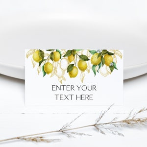 BEWERKBARE Citroen Tent Kaart Citrus Voedsel Tags Citroen Verjaardag Voedsel Etiketten Citrus Plaatskaarten Citroen Main Squeeze Buffet Label 0199