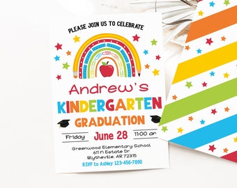 Editable Kindergarten Graduation Invitation Graduation Party Invitation Kindergarten Class Graduation Announcement School Grad Template 0206