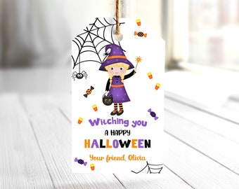 EDITABLE Halloween Treat Tags, Halloween Witch Favor Tags, Witching You A Happy Halloween Gift Tag, Halloween Favor Tag 0129