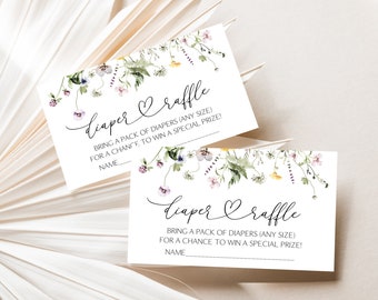 Editable Wildflower Baby Shower Diaper Raffle Ticket Wildflower Baby in Bloom Diaper Raffle Cards Wildflower Diaper Request Ticket 0201