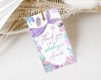 Editable Mermaid Thank You Favor Tags, Under The Sea Birthday (Digital)