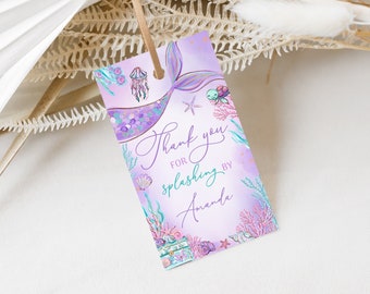 Mermaid Birthday Favor Tag, Under The Sea Thank You (Editable Template)