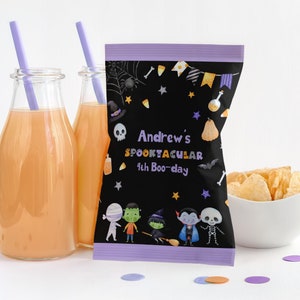 EDITABLE Halloween Chip Bag Wrappers Halloween Costume Party Chip Bag Labels Spooktacular Halloween Birthday Chip Bag Labels 0180