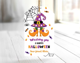 EDITABLE Halloween Treat Tags, Halloween Witch Favor Tags, Witching You A Happy Halloween Gift Tag, Halloween Favor Tag 0129