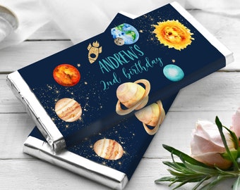 Emballage personnalisable pour barre chocolatée d'anniversaire sur le thème de l'espace (Téléchargement numérique)