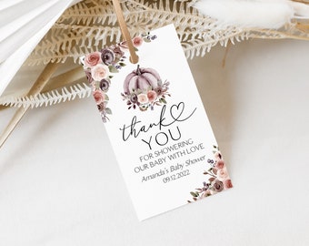 EDITABLE Pumpkin Thank You Tags Autumn Floral Pumpkin Favor Tag Fall Pumpkin Gift Tags Autumn Pumpkin Baby Shower Favor Tag 0176