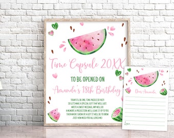 Editable Watermelon Birthday Time Capsule Watermelon Time Capsule Sign Watermelon Birthday Party Girl Melon Birthday Decorations 0118