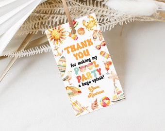 EDITABLE Pool Party Favor Tag Summer Party Thank You Tags Tropical Splish Splash Girly Pool Party Summer Swimming Pool Splash Pad Party 0229