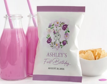 EDITABLE Bunny Chip Bag Wrapper Some Bunny Is Turning One Party Favors Easter Bunny Chip Bag Label Purple Floral Bunny Chip Labels 0146