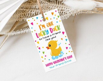 Editable Valentines Rubber Duck Gift Tag One Lucky Duck Valentines Day Tag Valentines Day Classroom School Gift Tag Non Candy Tag 0140