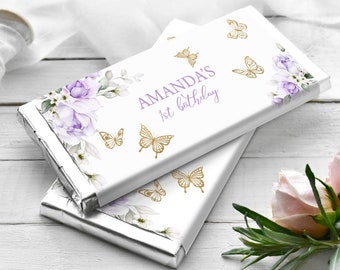 EDITABLE Purple Gold Butterfly Chocolate Bar Wrapper Lavender Floral Butterfly Birthday Candy Bar Wrapper Girl Butterfly Wrapper 0164