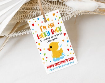 Editable Valentines Rubber Duck Gift Tag One Lucky Duck Valentines Day Tag Valentines Day Classroom School Gift Tag Non Candy Tag 0140