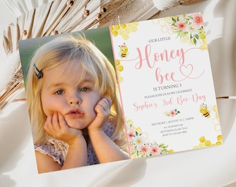Editable Bee Birthday Invitation, Honeycomb Party (Digital Download)