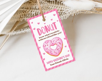Editable Donut Valentine's Day Tags School Valentines Tag Valentine's Day Card for Kids School Donut Know Donut Valentine Tags 0140