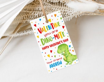 Dinosaur Valentine's Day Tag Editable Valentine You Are Dino Mite Tag Dino Valentines Day Tag Valentine's Day Gift Tag Instant Download 0140