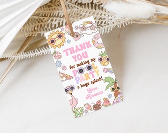EDITABLE Pool Party Favor Tag Summer Party Thank You Tag Tropical Splish Splash Groovy Pool Party Summer Swimming Pool Splash Pad Party 0233