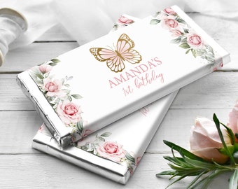 EDITABLE Pink Gold Butterfly Chocolate Bar Wrapper Pink Floral Butterfly Birthday Candy Bar Wrapper Girl Butterfly Candy Bar Wrapper 0162