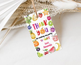 EDITABLE Two-tti Frutti Birthday Favor Tag Fruit Birthday Thank You Tag Tutti Frutti Tropical Fruit Summer Birthday Girl Fruit Party 0230