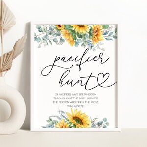 Sunflower Pacifier Hunt Baby Shower Sign Rustic Sunflower Baby Shower Decoration Sunflower Game Sign Sunflower Table Sign 0173
