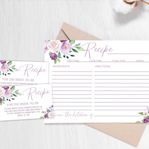 Paarse bloemen recept kaart afdrukbare lila bloemen bruids douche recept verzoek invoegen lavendel bloemen bruids douche recept kaart 0128
