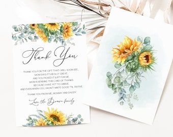 Editable SunflowersThank You Card Rustic Sunflower Thank You Card Boho Sunflower Baby Shower Thank You Card Printable 0173