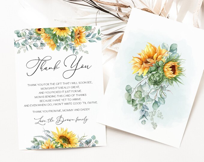 Editable Sunflowersthank You Card Rustic Sunflower Thank You - Etsy