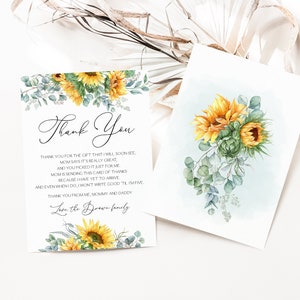 Bearbeitbare SonnenblumenThank You Card Rustikale Sonnenblume Dankeskarte Boho Sonnenblume Baby Shower Dankeskarte Printable 0173