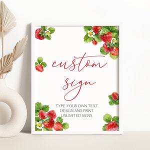 EDITABLE Strawberry Custom Sign Strawberry Berry Sweet Baby Shower Decoration Strawberry Table Decor Sign Berry Sweet Custom Sign 0172