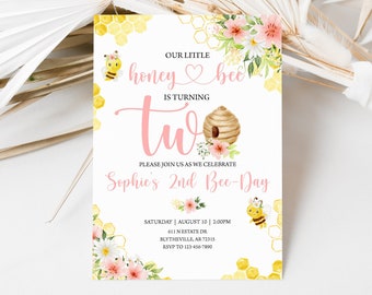 Editable Bumble Bee 2nd Birthday Invitation (Digital Download)