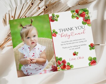 Editable Strawberry Thank You Card Farmers Market Strawberries Thank You Card First Berry Much Birthday Party Strawberry Thank You Note 0172