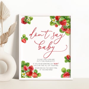 Strawberry Don&#39;t Say Baby Shower Sign Strawberry Berry Sweet Baby Shower Decoration Strawberry Don&#39;t Say Baby Game 0172