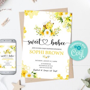 EDITABLE Bee Baby Shower Invitation Mommy To Bee Yellow Floral Bee Baby Shower Invitation Summer Honey Bee Baby Shower BaBee Shower 0148