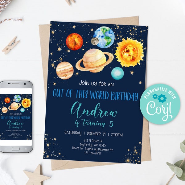 Editable Space Birthday Invitation Out Of This World Birthday Invitation Galaxy Moon Planets Birthday Invitation Outer Space Party 0142