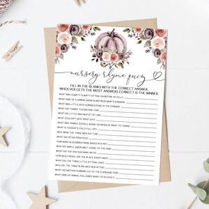 Autumn Pumpkin Nursery Rhyme Baby Shower Game Fall Pumpkin Nursery Rhyme Quiz Game Boho Pumpkin Baby Shower Game 0176