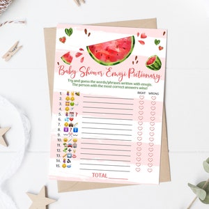 Red Watermelon Emoji Pictionary Baby Shower Game Gender Neutral Watermelon Emoji Baby Shower Game Melon Baby Shower Emoji Game 0118