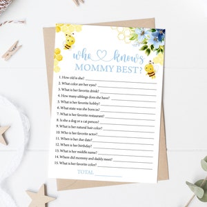 Bee Who Knows Mommy Best Game Honey Bee Game Mom to Bee Baby Shower Sweet As Can Bee Bumble Bee Baby Shower Game 0148