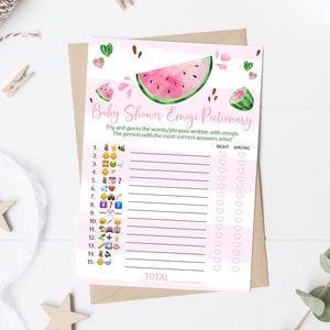 Rosa Wassermelone Emoji Pictionary Baby Shower Spiel Mädchen Wassermelone Emoji Baby Shower Spiel Melon Baby Shower Emoji Spiel 0118