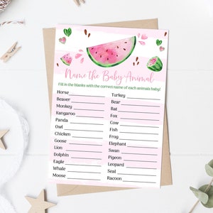 Rosa Wassermelone Name Das Baby-Tier-Baby-Dusche-Spiel Mädchen-Wassermelone-Name Das Baby-Tier-Spiel Melon-Baby-Dusche-Spiel 0118