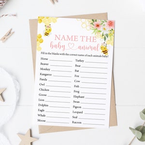 Bee Name The Baby Animal Game Honey Bee Game Mom to Bee Baby Shower Sweet As Can Bee Bumble Bee Baby Shower Game 0148