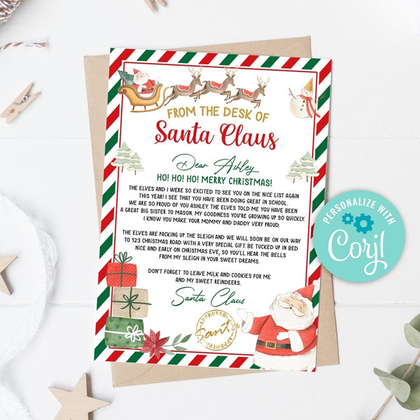 Editable Personalized Official Letter From Santa Claus Letter From The Desk Of Santa Claus Christmas Eve Box North Pole Santa Mail 0139