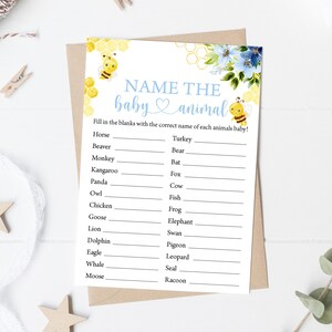 Bee Name The Baby Animal Game Honey Bee Game Mom to Bee Baby Shower Sweet As Can Bee Bumble Bee Baby Shower Game 0148