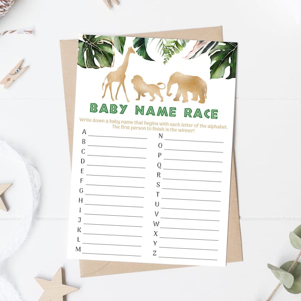 Wild Animals Baby Shower Baby Name Race Game Jungle Baby Name Race Game Safari A to Z Baby Name Game Baby Alphabet Game Animals 0101