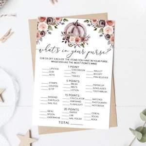 Autumn Pumpkin What's In Your Purse Bridal Shower Game Fall in Love Pumpkin Bridal Shower Game Fall Pumpkin Shower Game 0176