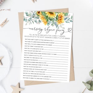 Rustic Sunflower Nursery Rhyme Baby Shower Game Sunflower Nursery Rhyme Quiz Game Boho Rustic Sunflower Baby Shower Game 0173