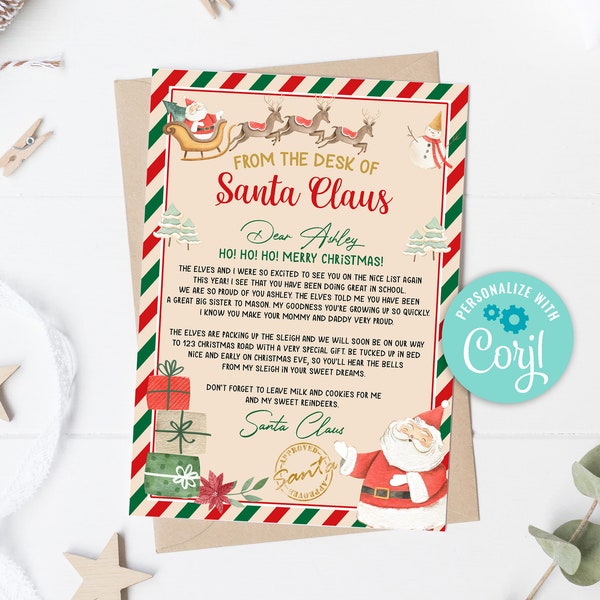 Editable Personalized Official Letter From Santa Claus Letter From The Desk Of Santa Claus Christmas Eve Box North Pole Santa Mail 0139